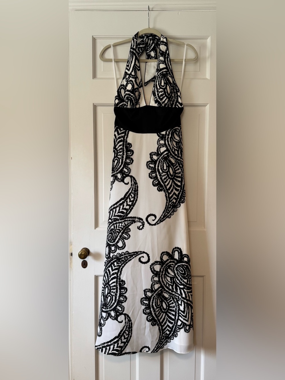 White House Black Market Black and White Paisley Halter Maxi Dress